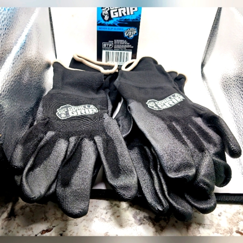 Gorilla Grip Black Work Gloves Size X Large  Unisex 3 Pairs  -New